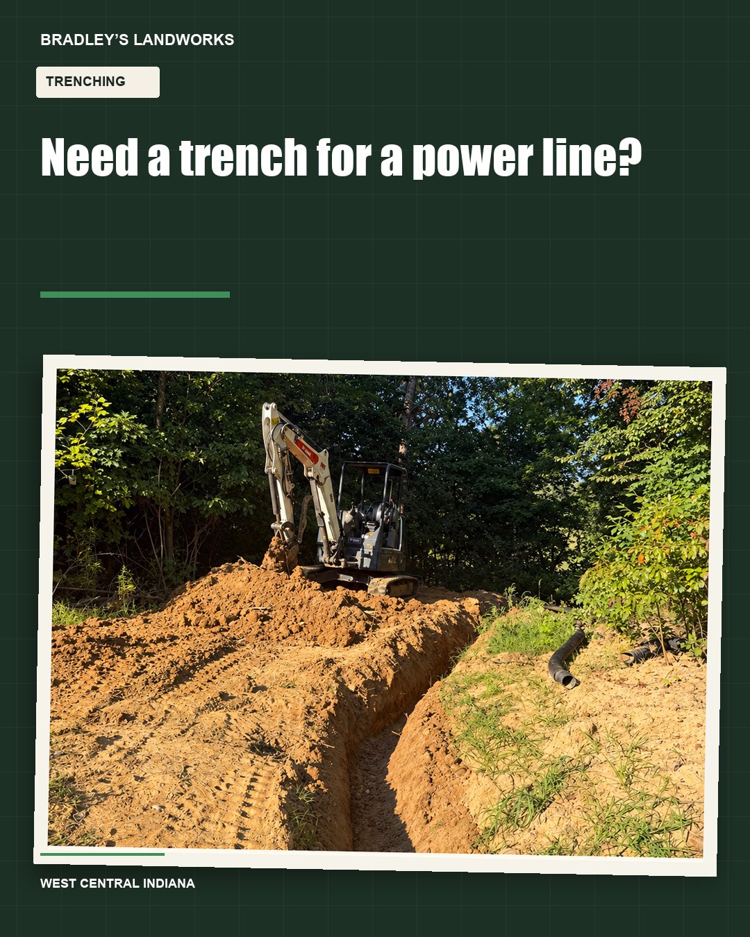 Excavator beside a freshly dug trench